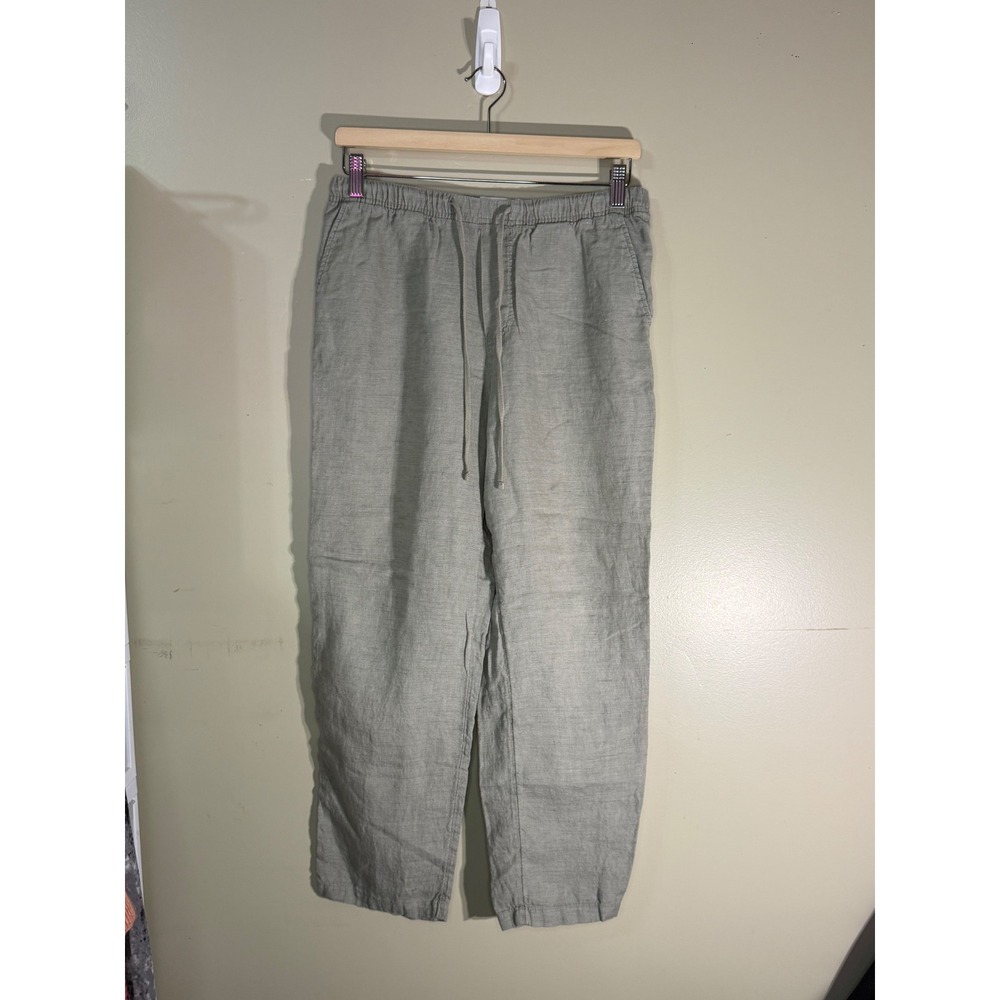 Mango MNG Sage Green 100% Linen Drawstring Waist Straight Leg Pants Small